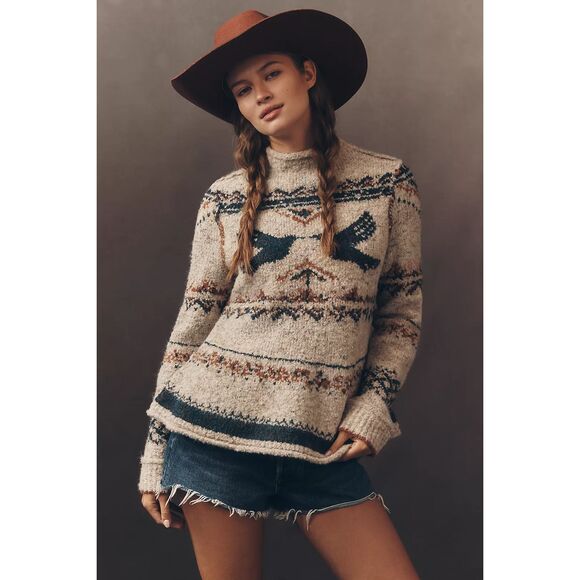 Anthropologie Sweaters - New Anthropologie Pilcro Long-Sleeve Mock-Neck Bird Jumper Size M